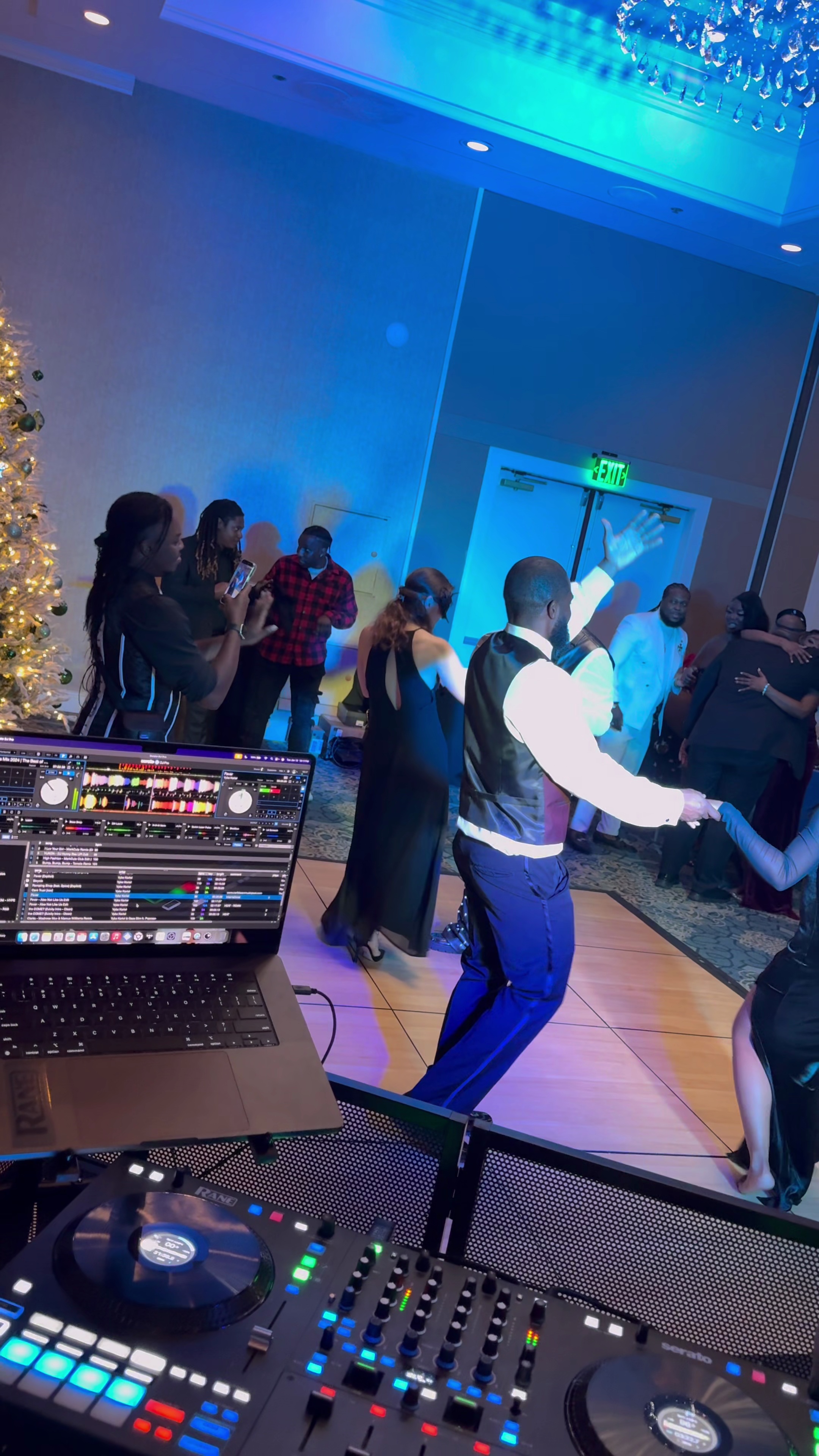 Packed dance floor at holiday party
