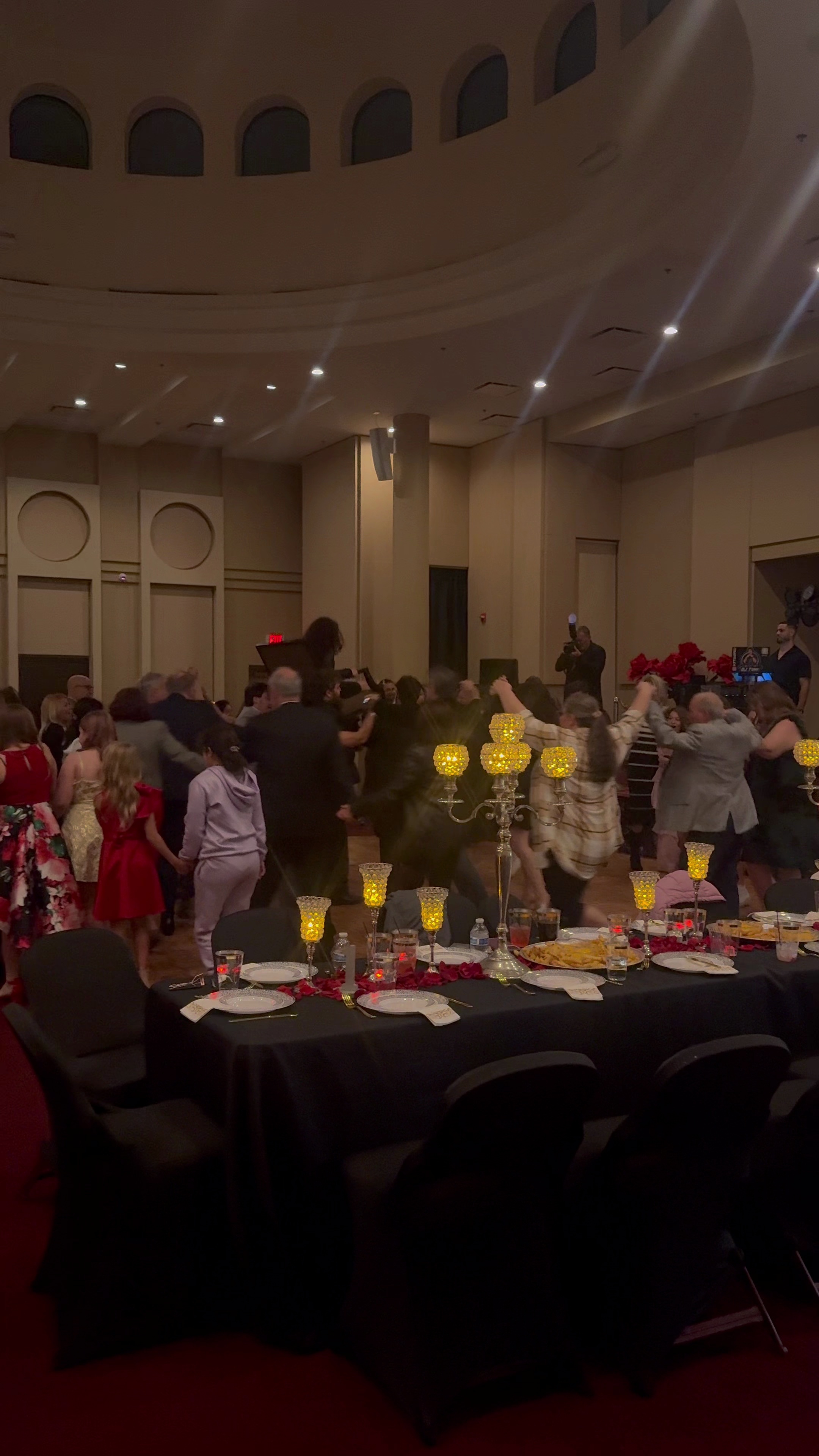 Bar Mitzvah gala in grand ballroom with candelabras
